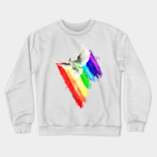 Happy Pidgeon Flying Over an even more Happy Rainbow Crewneck Sweatshirt